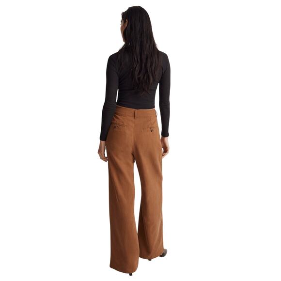 NWT Madewell Harlow Wide Leg Linen Blend Pants 00 Brown High Rise - Picture 4 of 9